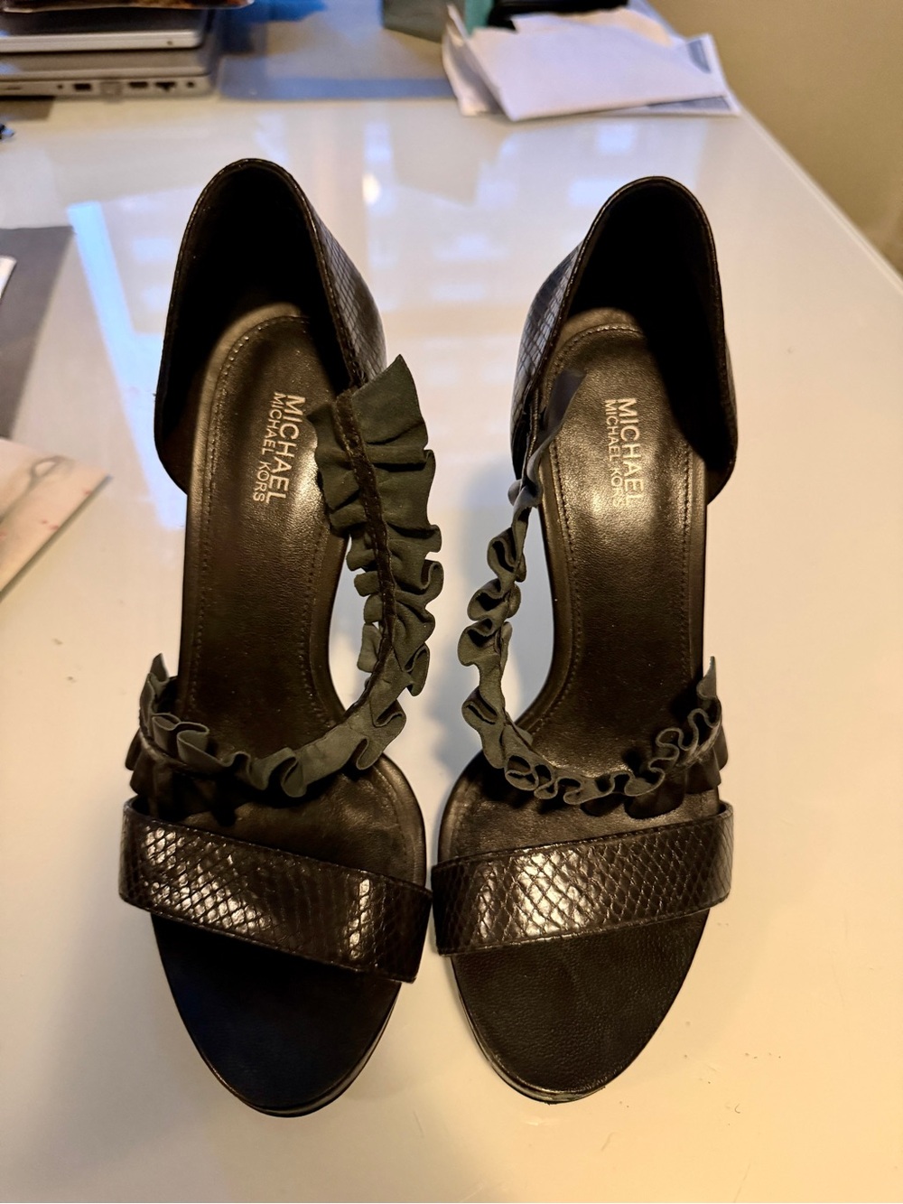 Michael Kors Black Ruffle High Heel Sandals - Picture 4 of 5